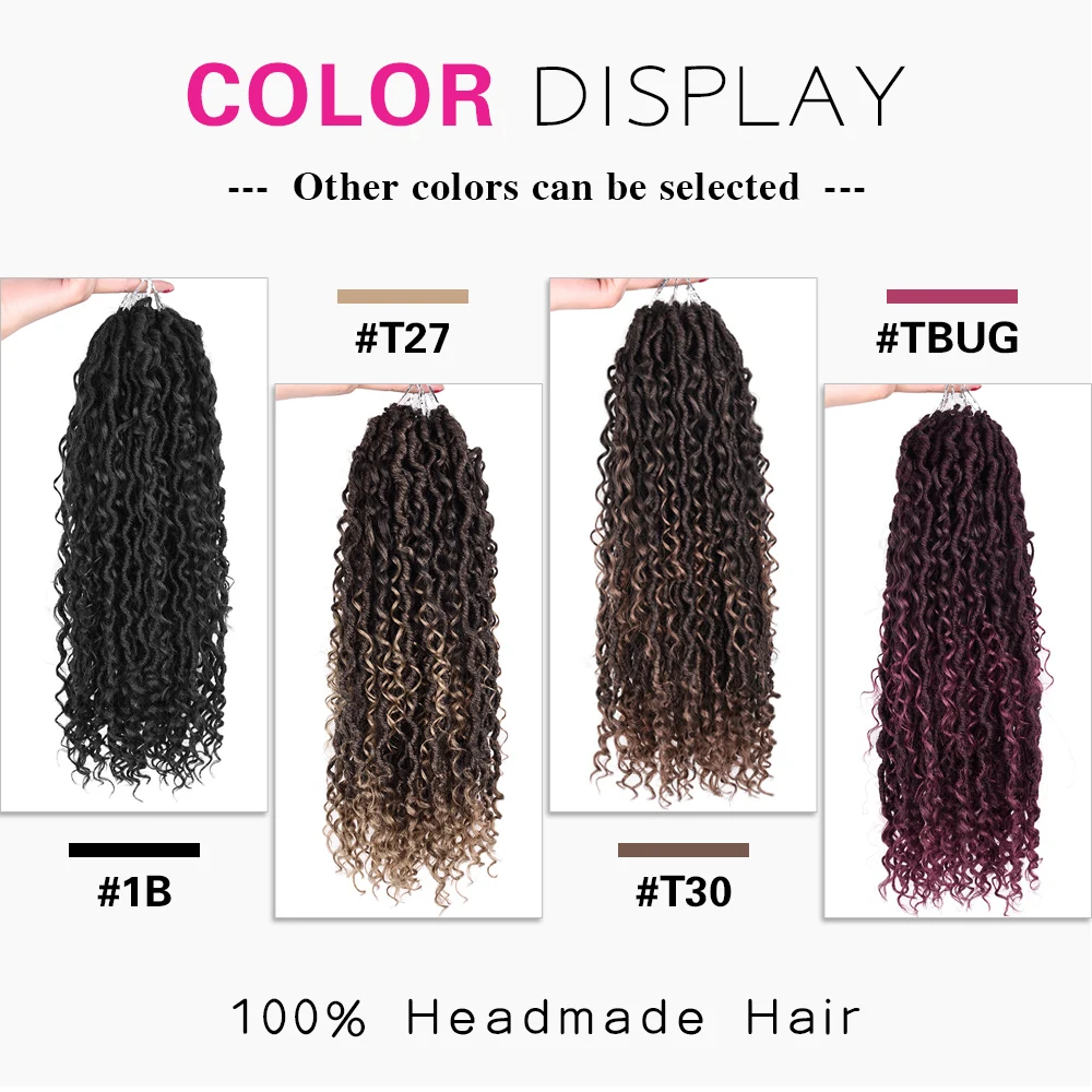 DinDong Synthetic Goddess Locs Crochet Hair 20/Stands 20inch Curly Braiding Hair Faux Locs Braids Pre Looped Braid Bulk