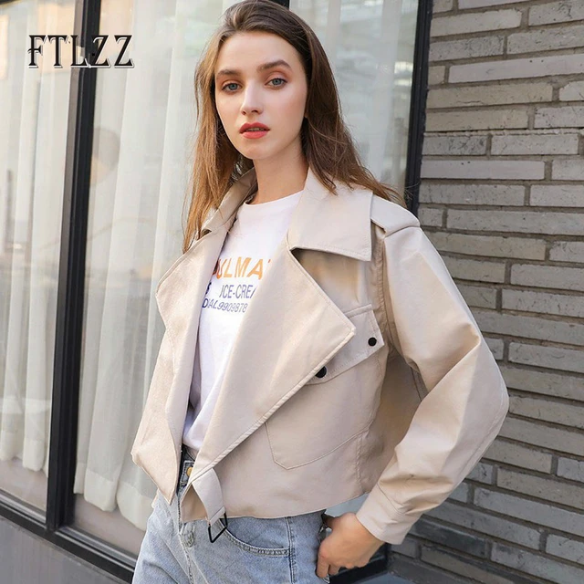 Año Europa Preparación Chaqueta de cuero Beige para mujer, chaquetas cortas holgadas de Pu para  motociclista, ropa de calle para mujer, abrigos de piel sintética negra _ -  AliExpress Mobile