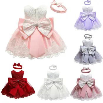 

Newborn Baby Girl Wedding Party Pageant Formal Princess Bowknot Tutu Dress