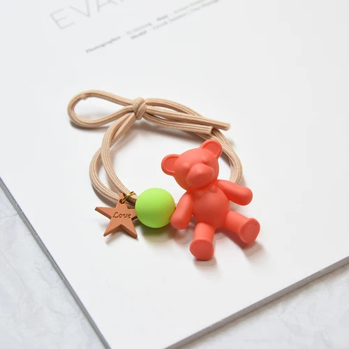 Детские милые конфеты Кролик Медведь, звезда Цветок Резинки для волос резинки для девочек милые эластичные ленты для волос Детские милые аксессуары для волос - Цвет: Orange bear