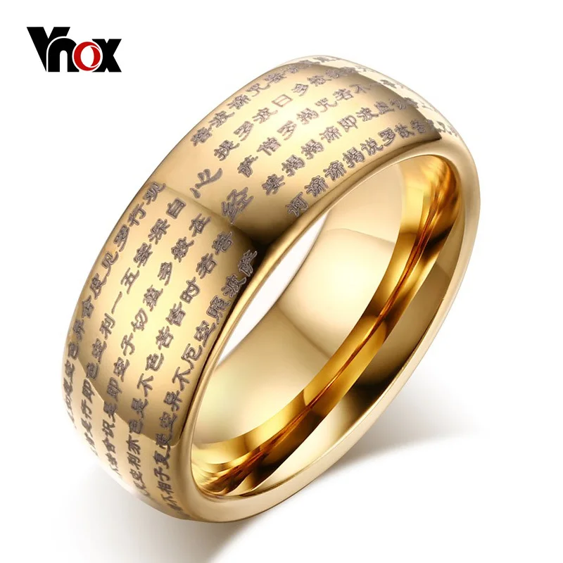 Vnox Engraved Chinese Buddhist Texts Tungsten Ring for Men Religions Lucky Jewelry Dropshipping