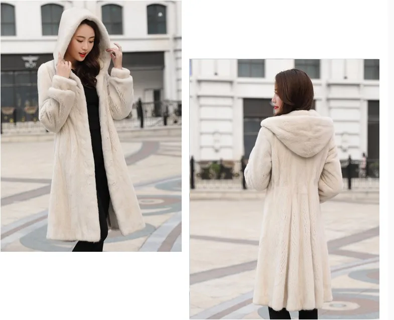 Новое зимнее меховое женское импортное Норковое толстое теплое пальто с капюшоном, женская меховая куртка, тонкое длинное пальто