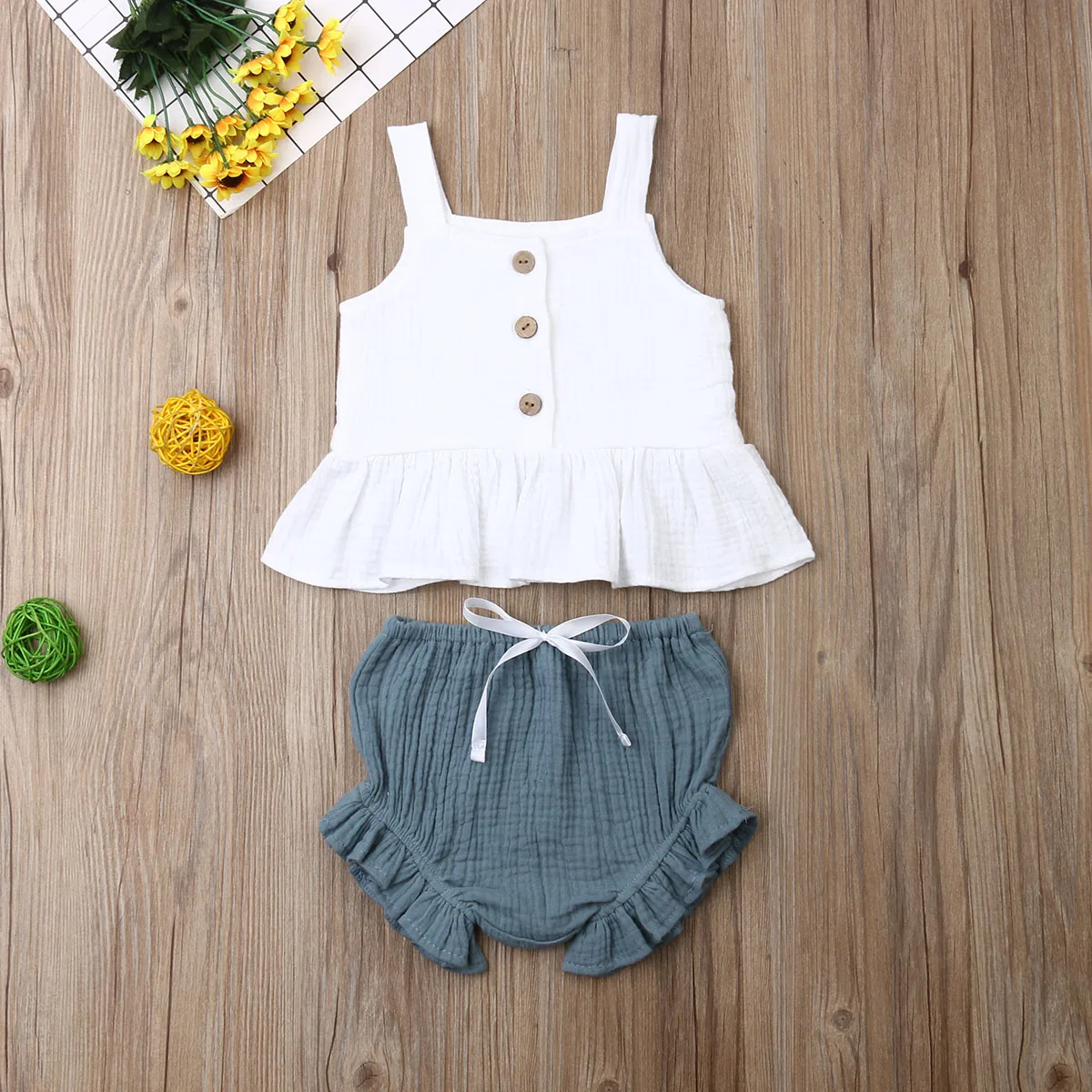 New 4Colors Summer Toddler Kids Baby Girls Cropped Tank Top Shorts Party Outfit 1-6 Years