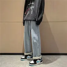 Jean épais en velours pour homme, pantalon en Denim, chaud, décontracté, bleu/noir, Streetwear, ample, Hip hop, tendance hiver