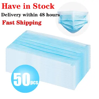 

50pcs Disposable Mask Face Mouth Safety Masks Breathable Masks Earloops Fogs Haze PM 2.5 Face Mouth Masks Respirator Mask