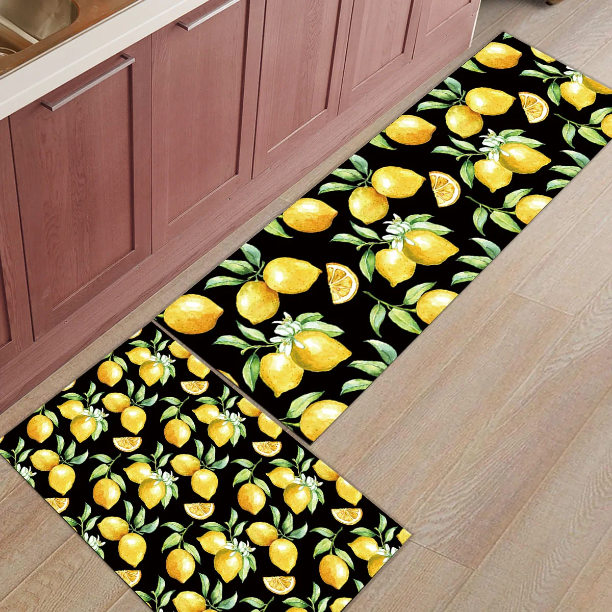 Watercolor Lemon Fruit Kitchen Mat Set Anti slip Kitchen Mats for Floor