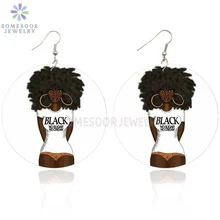 SOMESOOR печать афро крули девушка африканские серьги из дерева черный без сахара без крема поговорка натуральный дизайн волос ювелирные изделия для женщин