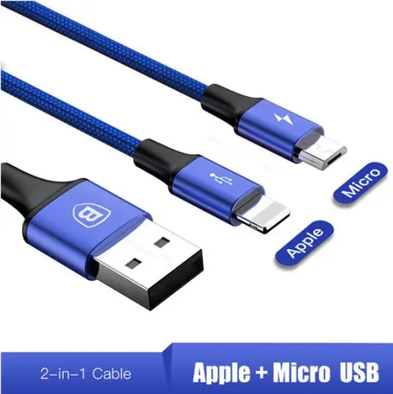 iP Micro Blue Baseus Тип usb C кабель 3 в 1 для iPhone X, 8, 7, 6, микро USB кабель 2 в 1 зарядный кабель для samsung s9 3A провод для быстрой зарядки для Huaiwei - Цвет: iP Micro Blue