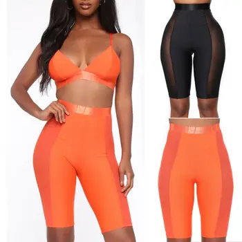 

Women's Biker Workout Skinny Shorts Mid Thigh Bermuda Mesh High Waist Shorts