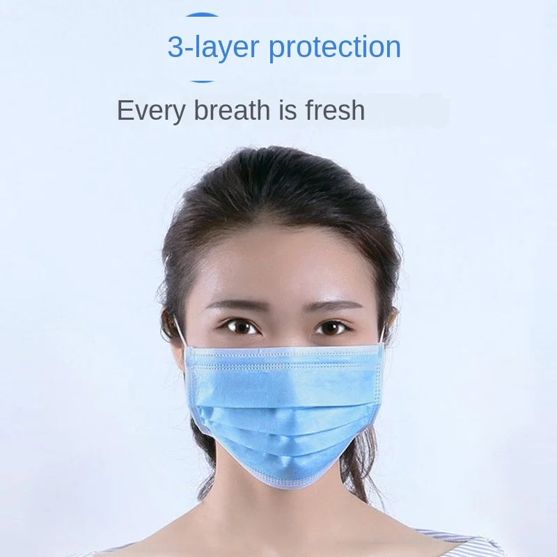 

100PCS Disposable Mask Face Mask Daily Use Protection Dustproof Breathable Face Mask 3-Tier Certification Detection Report Qi