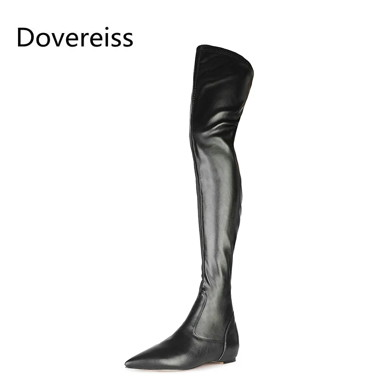 

Dovereiss Fashion Ladies boots Winter new flats sexy Zipper Pointed Toe Elegant Back zipper Over the knee boots 35-45