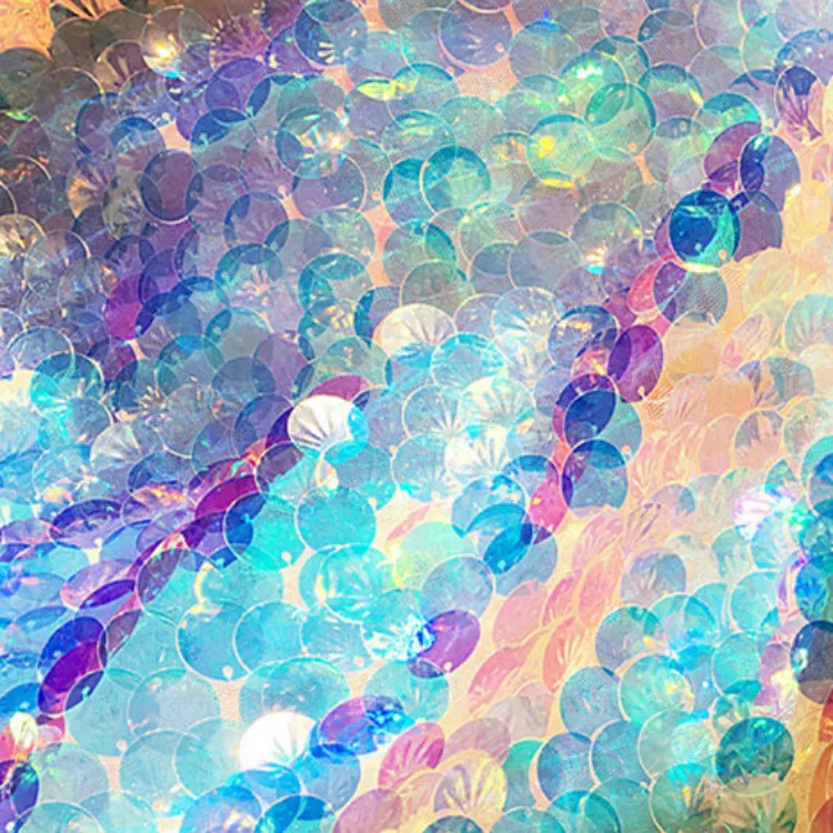 Розовый блеск в форме ракушки рыбья чешуя блестками ткань свадебное платье ткань ребенок синий и волшебный цвет