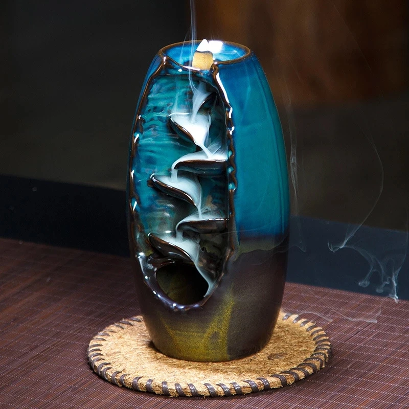 Mountain River Handicraft Incense Holder Ceramic Backflow Waterfall Smoke Burner 