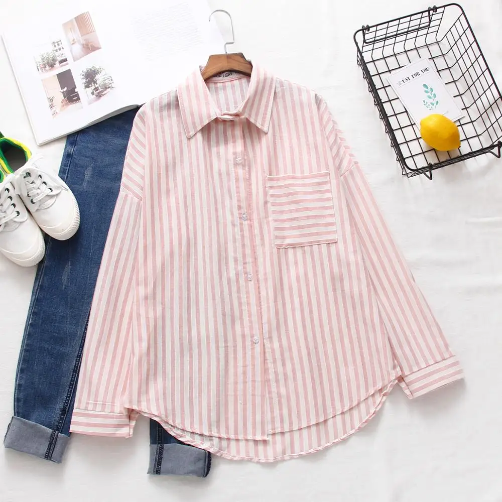 New Vertical Striped Blouse Autumn Korean Version Loose Casual Long-sleeved Tops Fashion Female Student Shirt