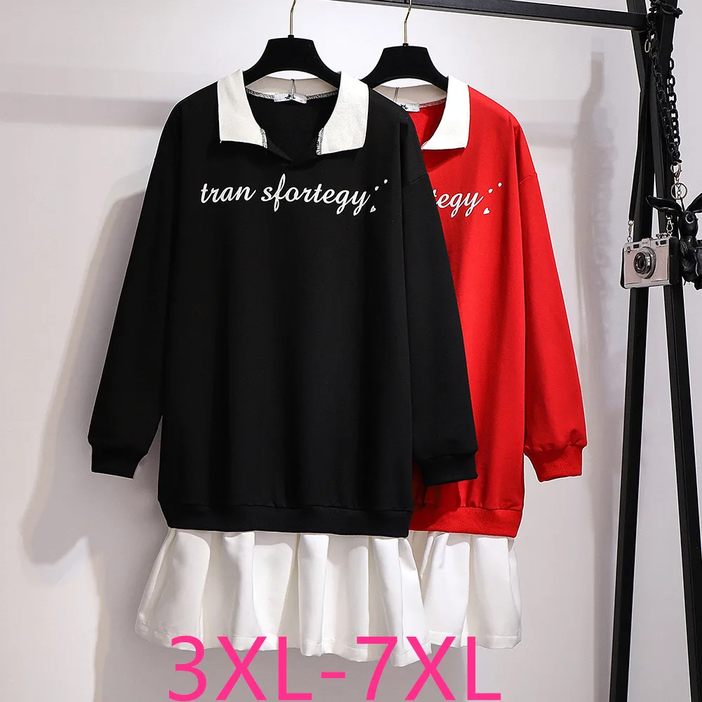 

New Autumn Winter Plus Size Sweater Dresses For Women Large Long Sleeve Loose Casual Cotton Black Red Dress 3XL 4XL 5XL 6XL 7XL