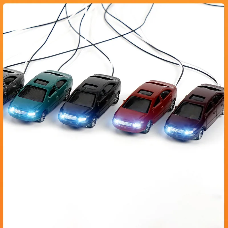 10pcs LED 조명 시뮬레이션 소형 자동차 모드 HO N 스케일 기차 철도 레이아웃 철도 풍경 액세서리 1:150 1:200