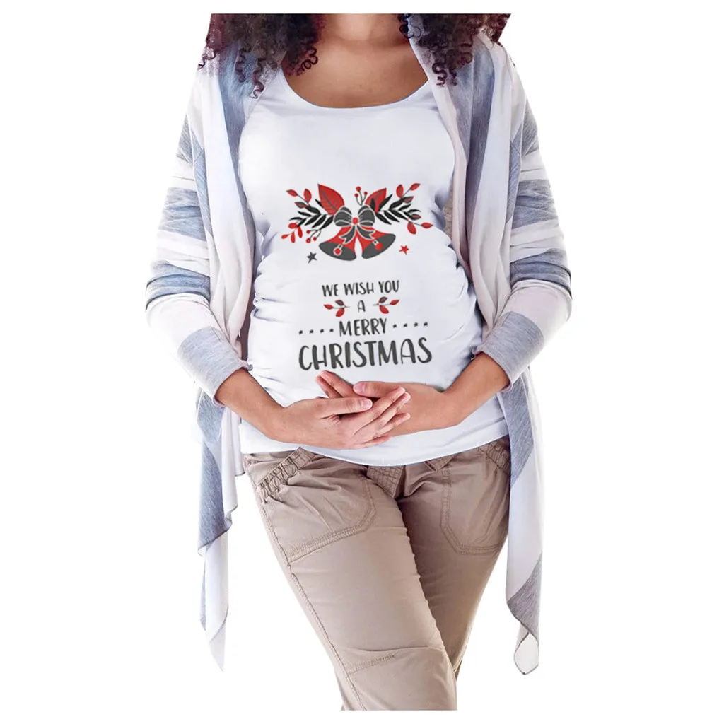 Vetement femme, Женские топы и блузки для беременных, одежда с круглым вырезом и коротким рукавом, Рождественская футболка с принтом, блузка, топы