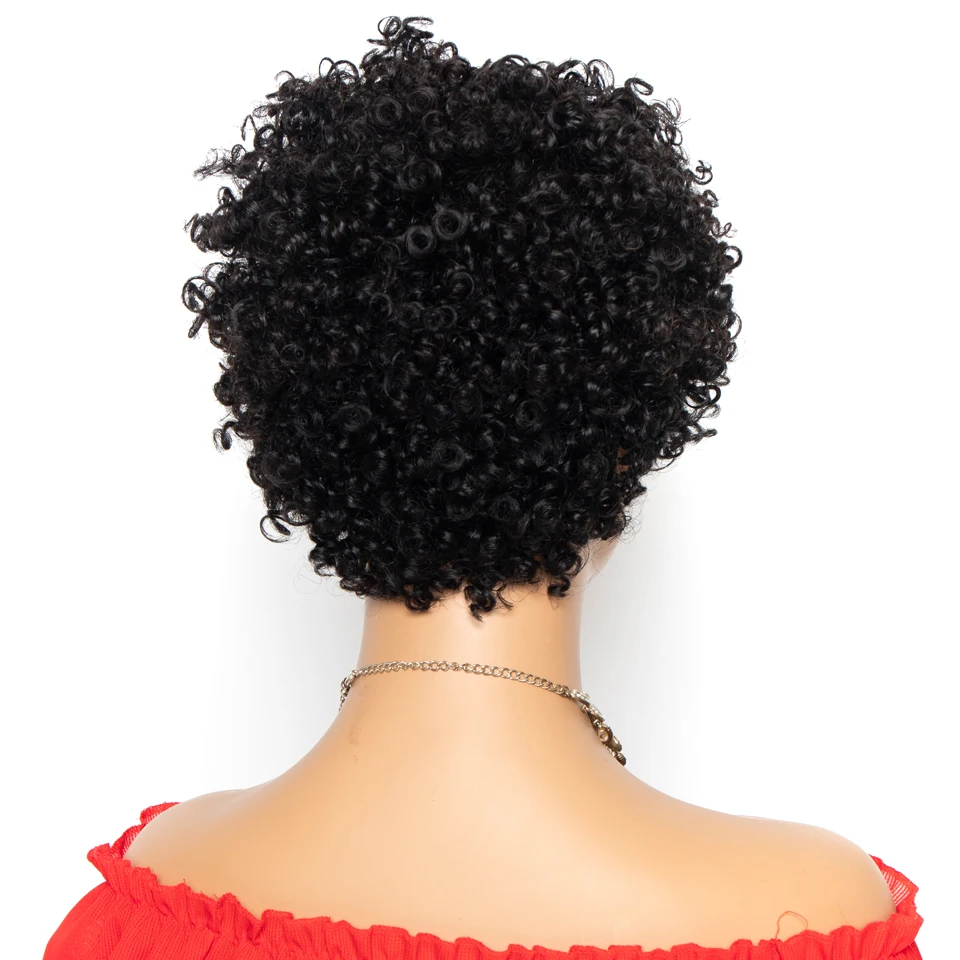 Short Kinky Curly Wig Brazilian Remy Human Hair Wigs Full Machine Made Wig 130% Density For Women Natural Color Yepei Hair