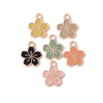 

Wholesale 100pcs 14*12mm Enamel Flower Charms Gold Tone Plated Oil Drop Floating Earring Necklace Bracelet Charm Pendants