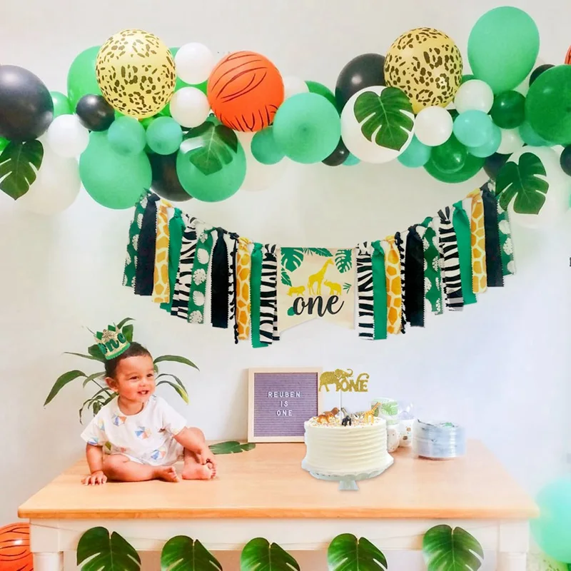 Frigg 1st Birthday Party Decoration Banner Cake Topper Hat Tropical Jungle Theme Party Jungle Safari Party Jungle Party Decor