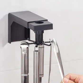 

Punch-Free Retractable Rotating Hook Shelf Wall Rack Spatula Spoon Hanger Holder