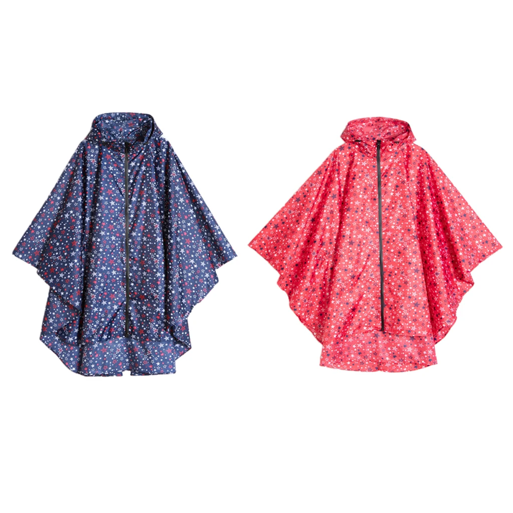 Women Unisex Outdoor Raincoat Packable Hooded Poncho Hiking Zip Rain Jacket