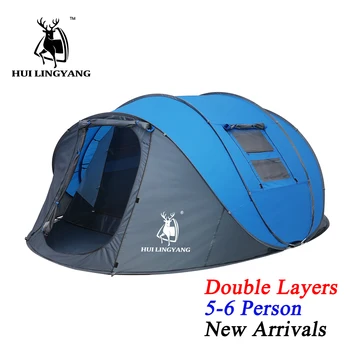 

HUI LINGYANG Throw Pop Up Tent 5-6 Person Outdoor Automatic Tents Double Layers Large Family Tent Waterproof Camping Hiking Tent