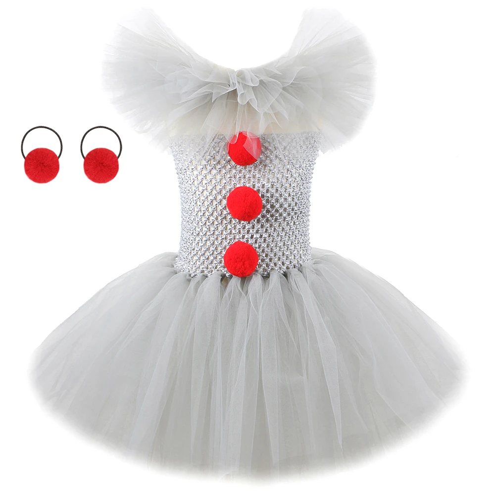 

Joker Pennywise Tutu Dress For Girls Kids Cosplay Clown Costume Children Halloween Fancy Dresses Princess Girl Party Outfit Gray