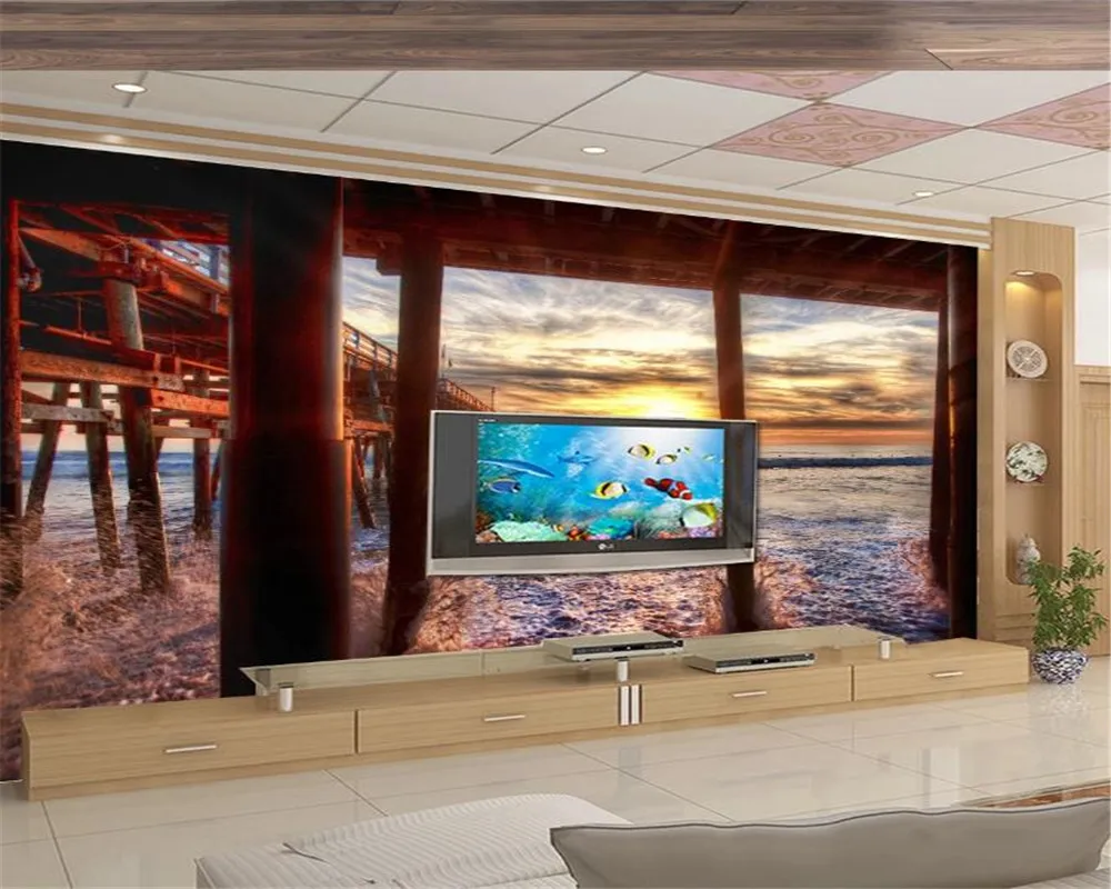 3d обои для кухни закат светильник морской пейзаж простой фон стены гостиной