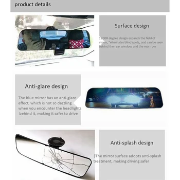 

Car Wide-Angle Rearview Mirror with Large Field of View Suction Cup Curved Anti-Glare Interior Mirror