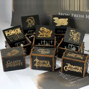 

Wholesale Antique Carved Wooden Hand Crank Star Wars Game of Throne Music Box Christmas Gift Party Casket Anonymity Decoration