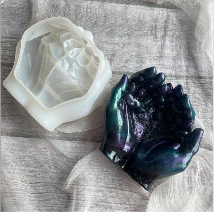 Aouke Two-Handed Silicone Mold Epoxy Resin DIY Palm Ashtray Desktop Ornaments Dish Placement Two-Handed Palm Silicone Mold