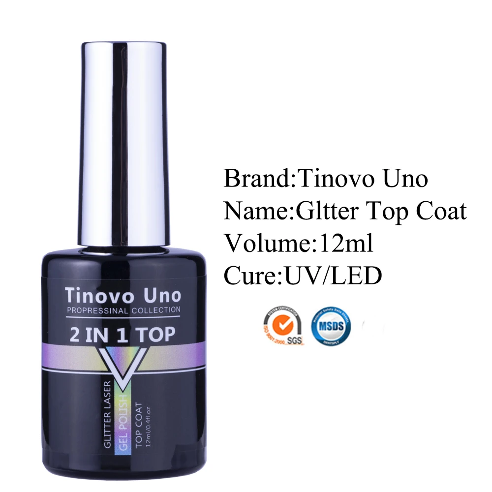 Tinovo Uno Glitter Top Coat UV Gel Nail Polish 2 IN 1 12ML Super Shine Laser Topcoat Manicure Vernis Semi Permanent Gel Finish 2