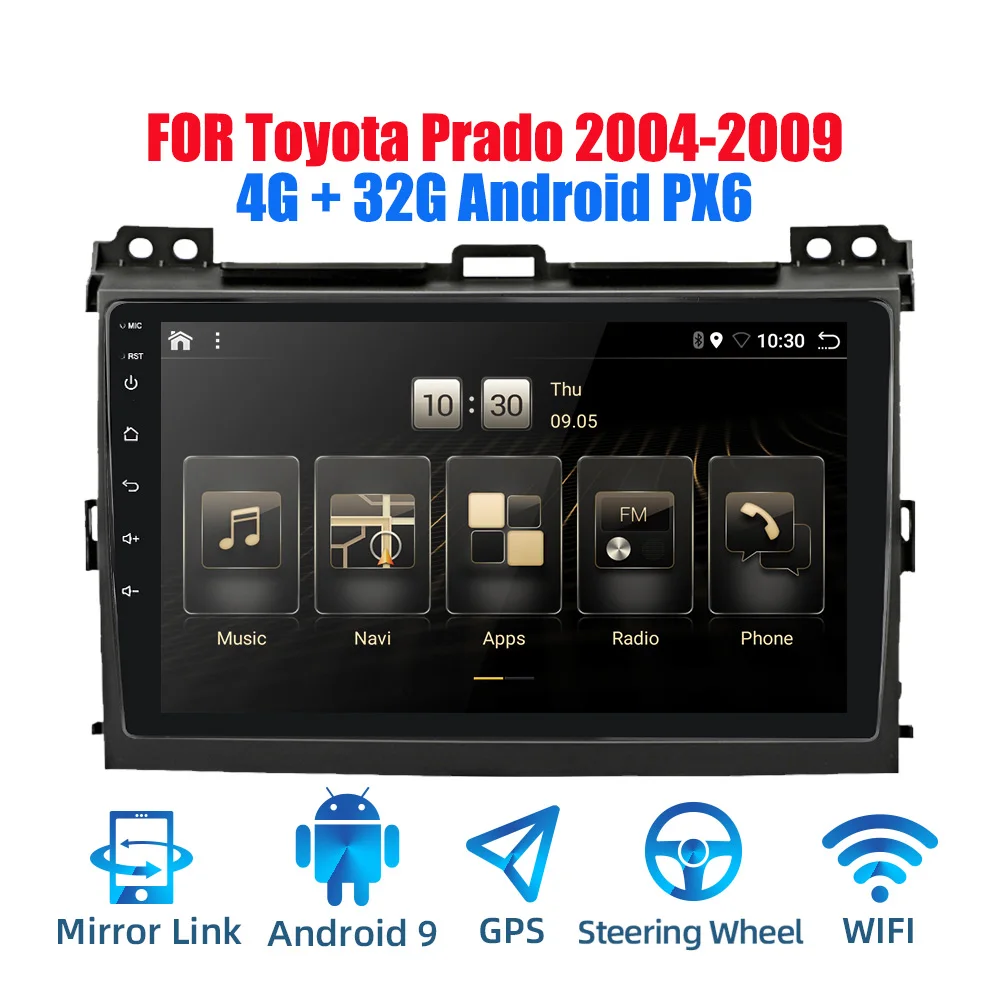 2din Android 9,0 Ouad Core PX6 Автомагнитола стерео для Toyota Land Cruiser Prado 2004-2009 gps Navi Аудио Видео плеер Wifi BT RDS
