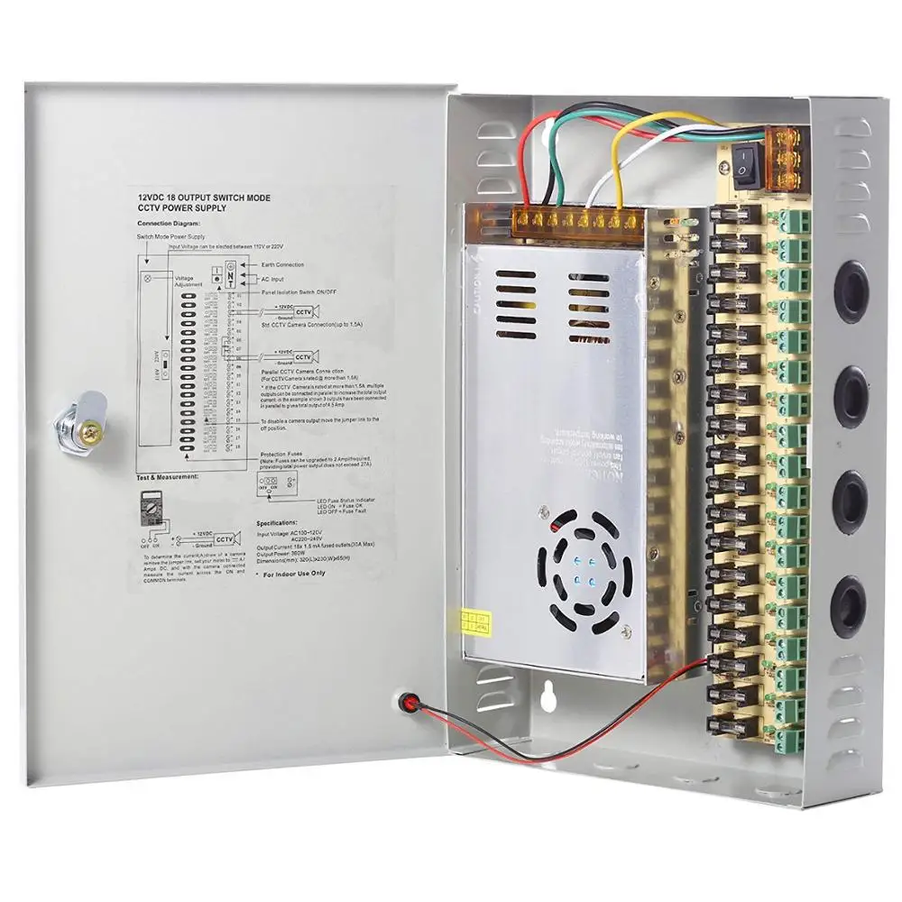 CCTV Power Supply 18CH Port Box LETOUR Distributed Power Supply Output 12V 30A 360W for CCTV DVR Security System and Camera