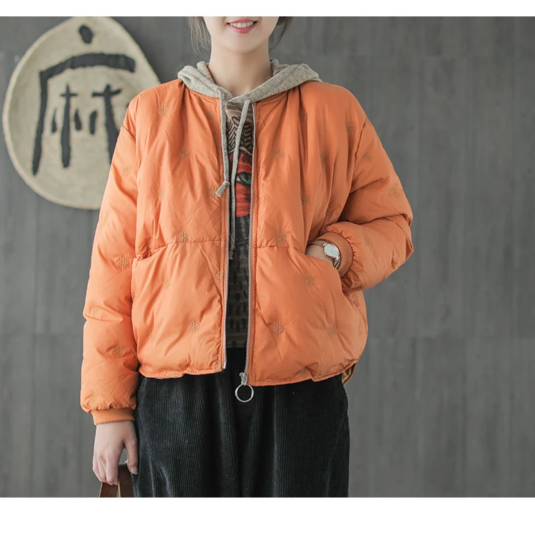 Qi Juan Draw Korean-style Literature And Art Loose-Fit Stand Collar Solid Color Short down Jacket Coat Women's 90 Cloth down Jac