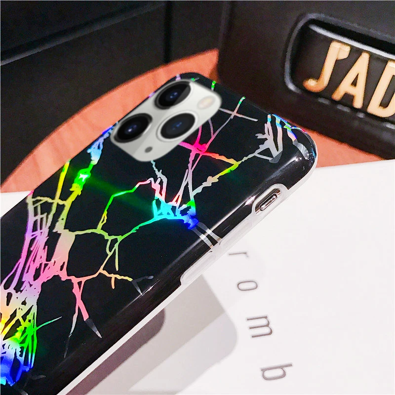 Роскошный голографический силиконовый чехол IMD для iPhone 11 Pro Max 7 8 6 6s Plus XR X XS MAX лазерный мраморный чехол для телефона