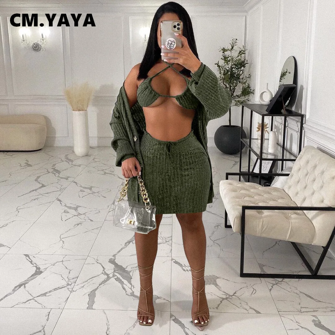 Женский трикотажный комплект из трех предметов CM.YAYA кардиган + бюстгальтер и