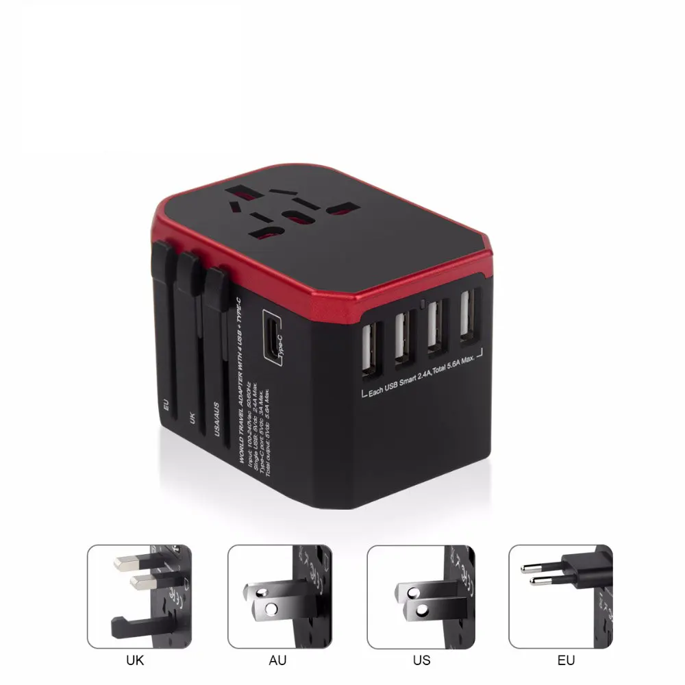 Адаптер для путешествий Универсальный адаптер питания зарядное устройство по всему миру адаптер настенные электрические вилки розетки конвертер для мобильных телефонов - Цвет: Black-red
