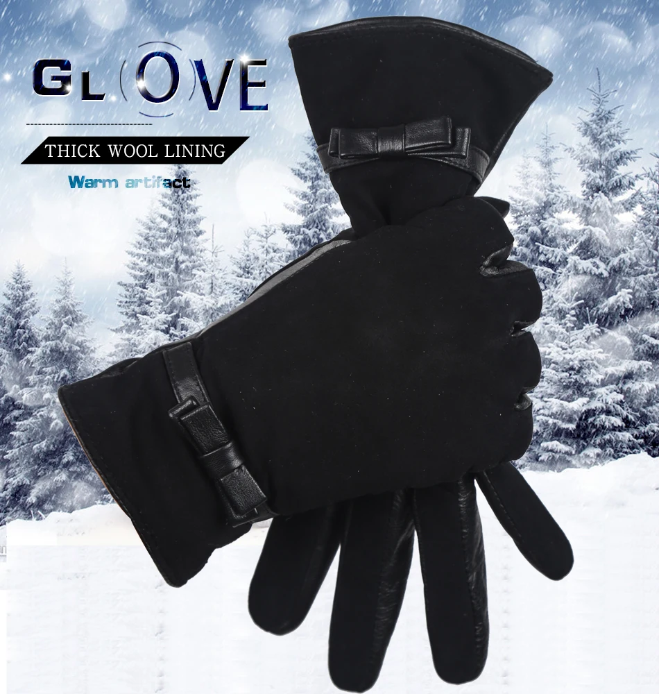 Модные простые женские перчатки, высококачественные зимние женские зимние перчатки, женские кожаные перчатки из овчины-0718