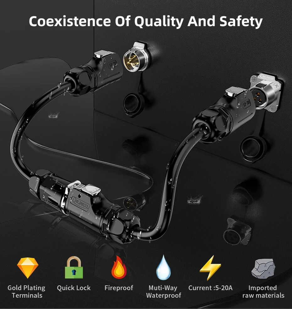 Description Picture 5 of itemCnlinko LP20 Industrial Aviation 2pin 20A 500V Panel Mount Female Socket Male Plug Welding Cable Wire Electrical Power Connector