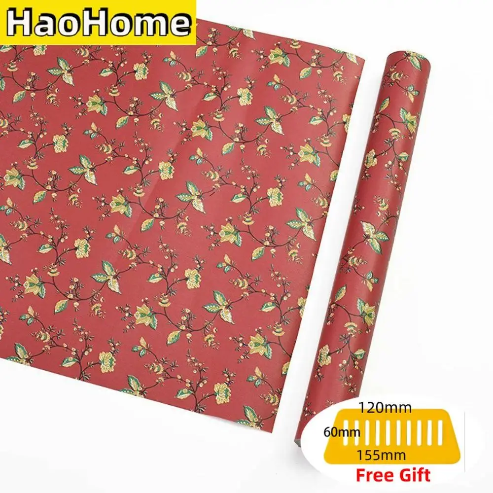 HaoHome Красный винтажный цветочный узор контактная Бумага Полка Лайнер