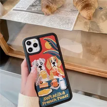 Cute Korea winter embroidery dog girl Phone Cover Case For Iphone X 11 pro Xs Max Xr 10 8 7 Plus SE 4.7 Luxury hard Coque Fundas