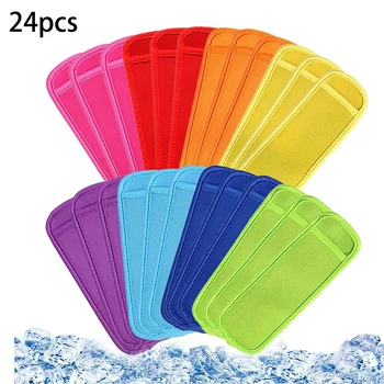 

24 Pack 8 Colors Reusable sicle Bags Stretchy Ice Sleeves Set Antifreezing Covers sicle Holder Sleeves
