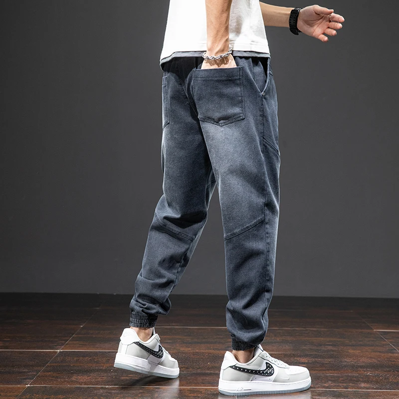 Men's Straight Harem Jeans Men Stretched Denim Pants Streetwear Stretch Joggers Casual Baggy Elastic Jeans Trousers Slim Fit