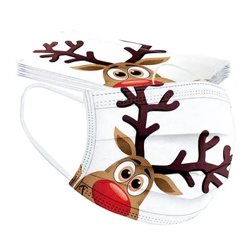 

10pc Adult Disposable Mask Casual High-quality Mascarillas Christmas Cartoon Reindeer Printed Mask Breathable Face Mask Mascarar