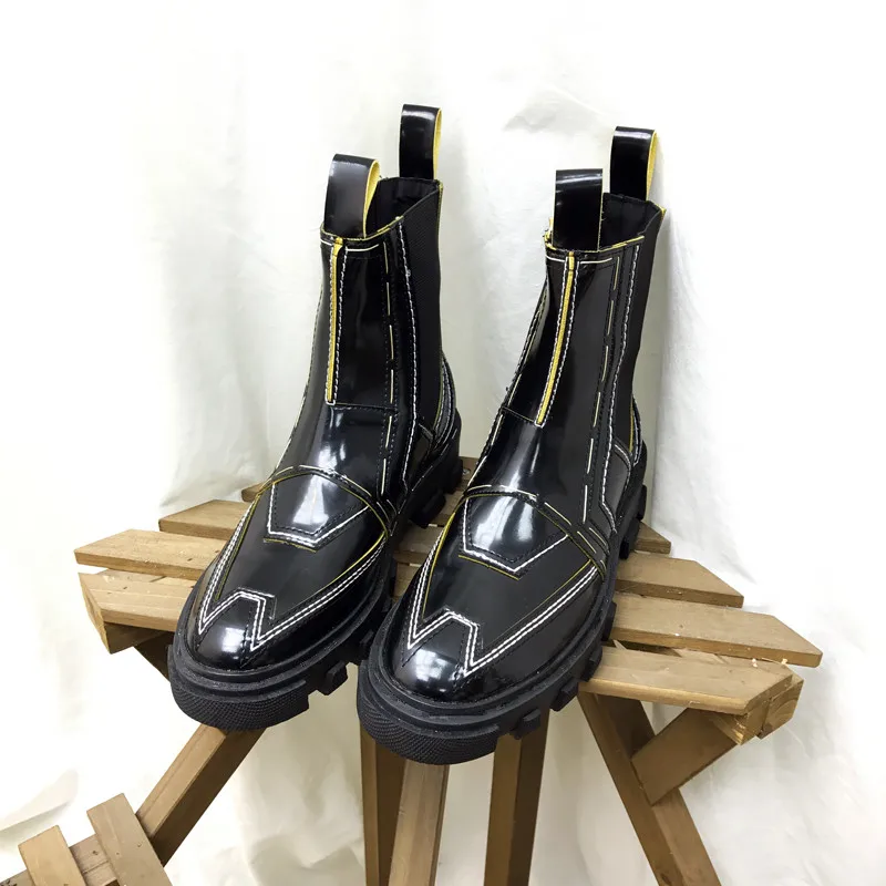 

Winter Shoes Woman Ankle Boots INS Hot Sale Botas Mujer Invierno 2019 Round Toe Leather Riding Botines Slip On Zapatos de Mujer