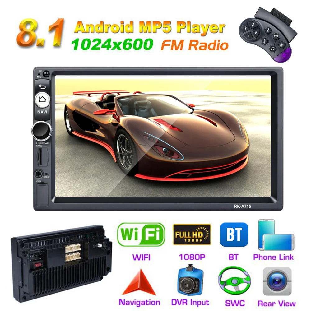 Автомобильный MP5 плеер 2 DIN 7 дюймов четырехъядерный Android 8,1 Bluetooth HD сенсорный экран автомобильный MP5 gps плеер Поддержка FM USB SD wifi Mirrorlink