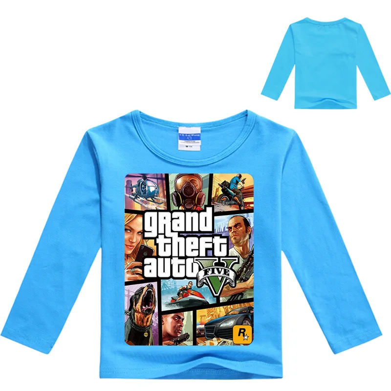 DLF От 2 до 16 лет Grand Theft Auto игра GTA 5 Футболка с принтом Детские футболки Повседневная одежда крутые топы с длинными рукавами для мальчиков, Повседневная рубашка для девочек