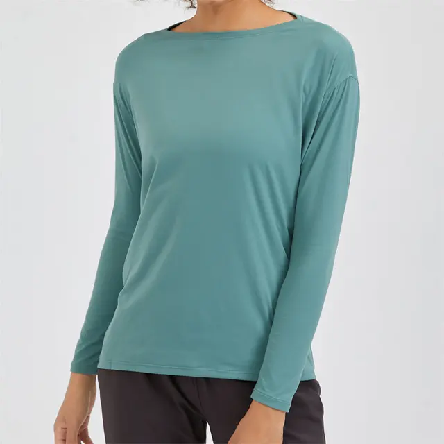 Nepoagym HEART Long Sleeve Workout Tops Women Silky Loose Fit Yoga Top Brushed Material Sports Shirt Ladies Workout Tops Tide Blue